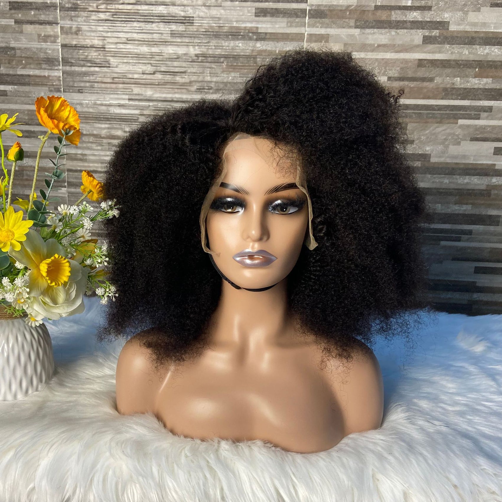Explosion Afro — Perruque Lace Front 13×4 en cheveux humains Kinky Curly, Noir, 16–32"